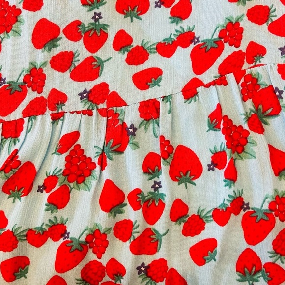 Betsey Johnson Light Blue Red Strawberry Vintage inspo Midi Dress extra small - Picture 3 of 15